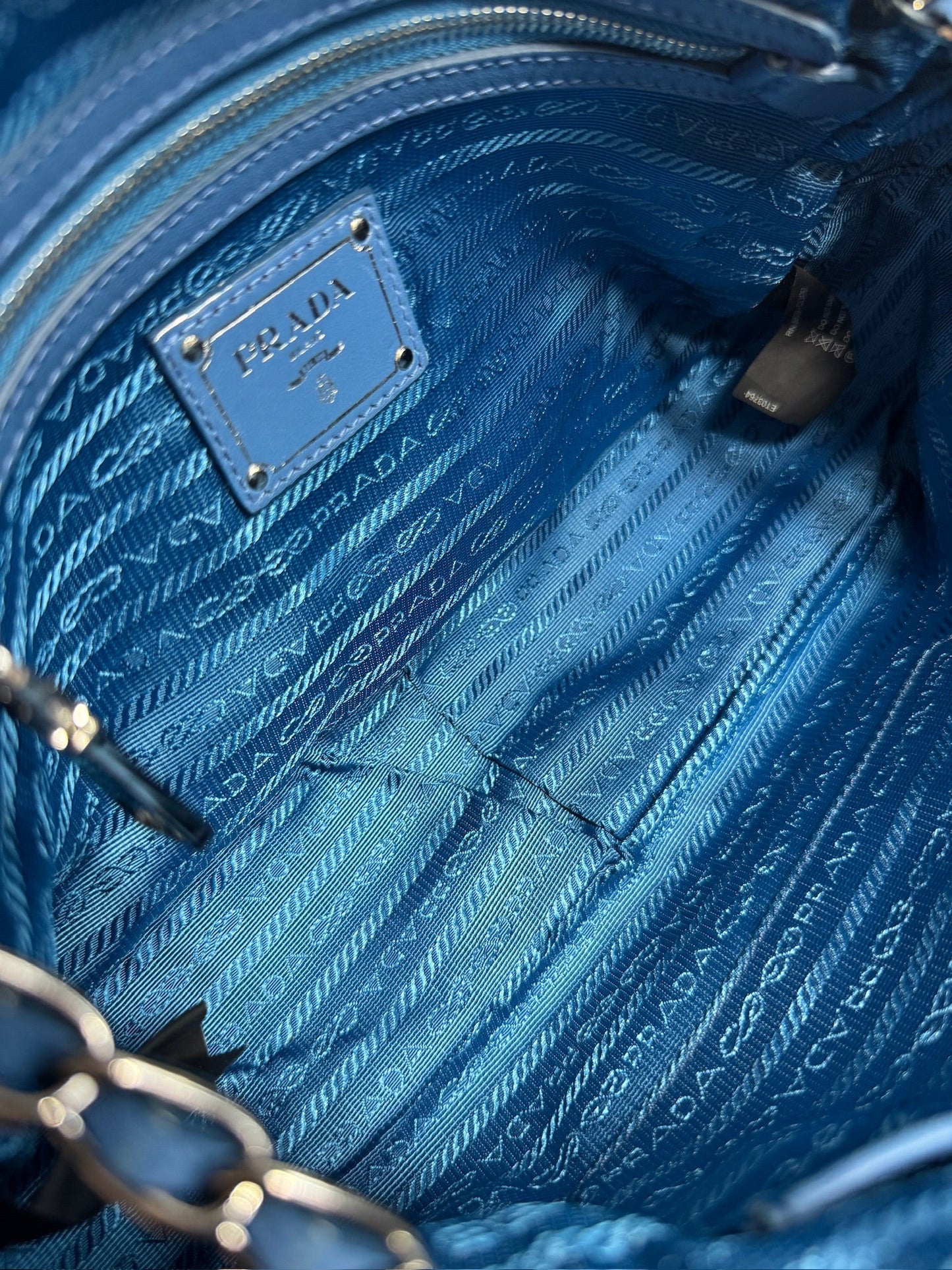 Prada Blue Faux Fur Medium Chain Shoulder Bag