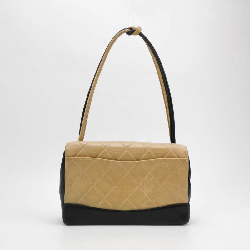 Chanel Matelasse 2.55 Bi-color Beige and Black Lambskin Leather Strap Shoulder Bag, 2000-2002
