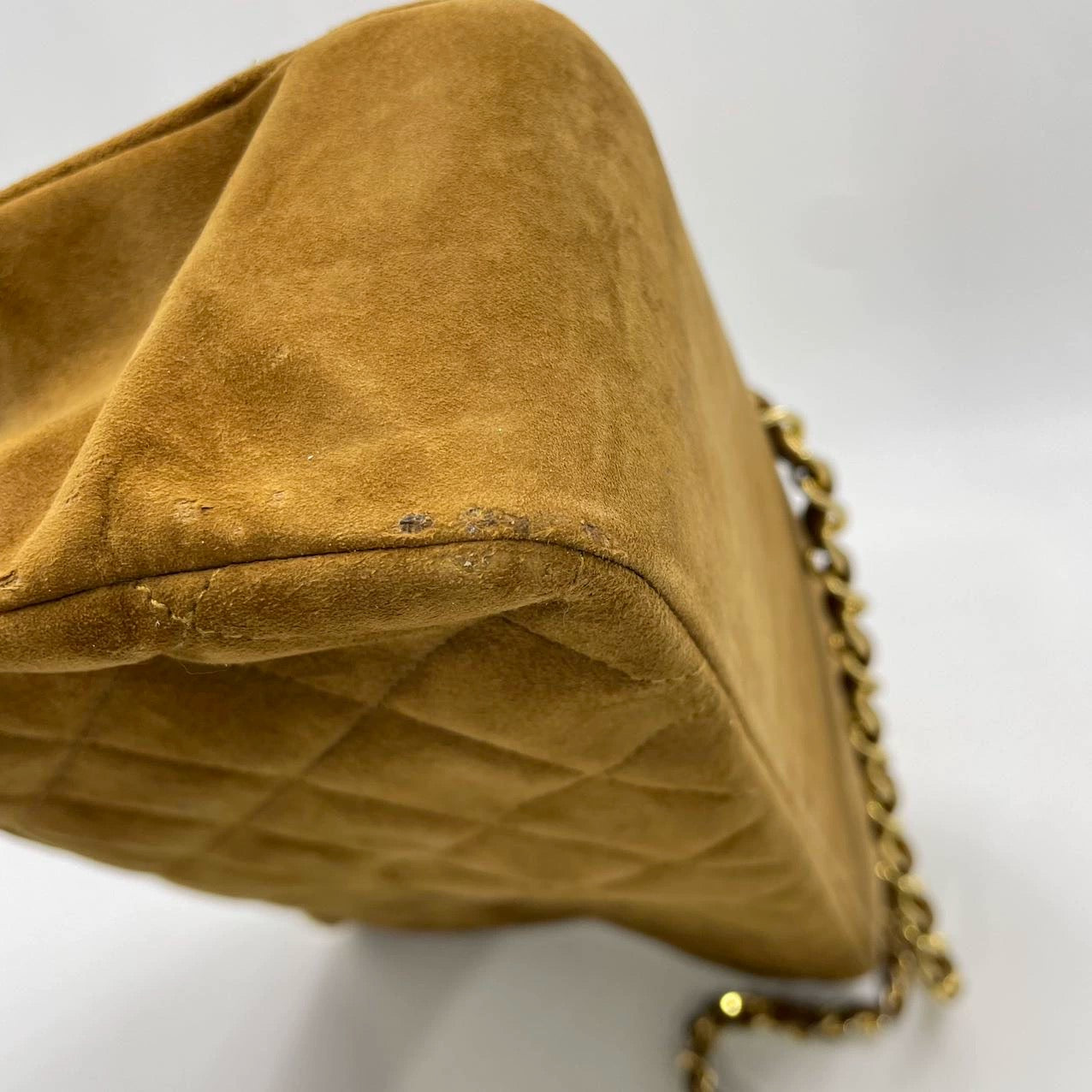Chanel Matelasse Tan Brown Suede Gold Double Chain Coco Charm Medium Shoulder Bag