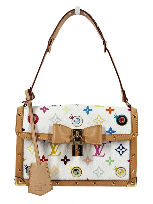 Louis Vuitton Vintage 2003 Takashi Murakami Multicolor Monogram Blanc / White Eye Miss You Bow Shoulder Pochette Bag — No. 0164