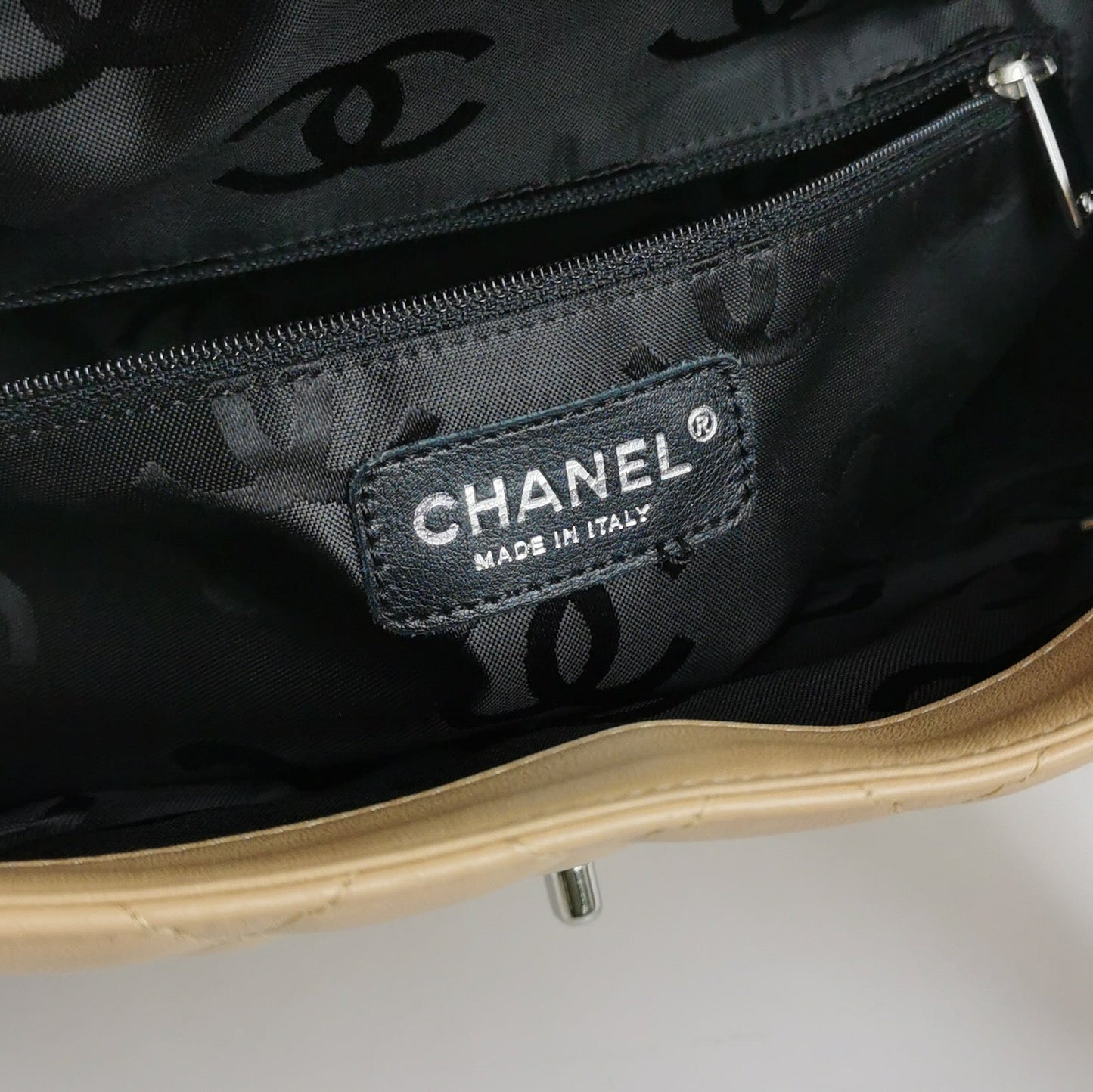 Chanel Cambon Flap Maxi Beige Calfskin Leather Double Strap Shoulder Bag