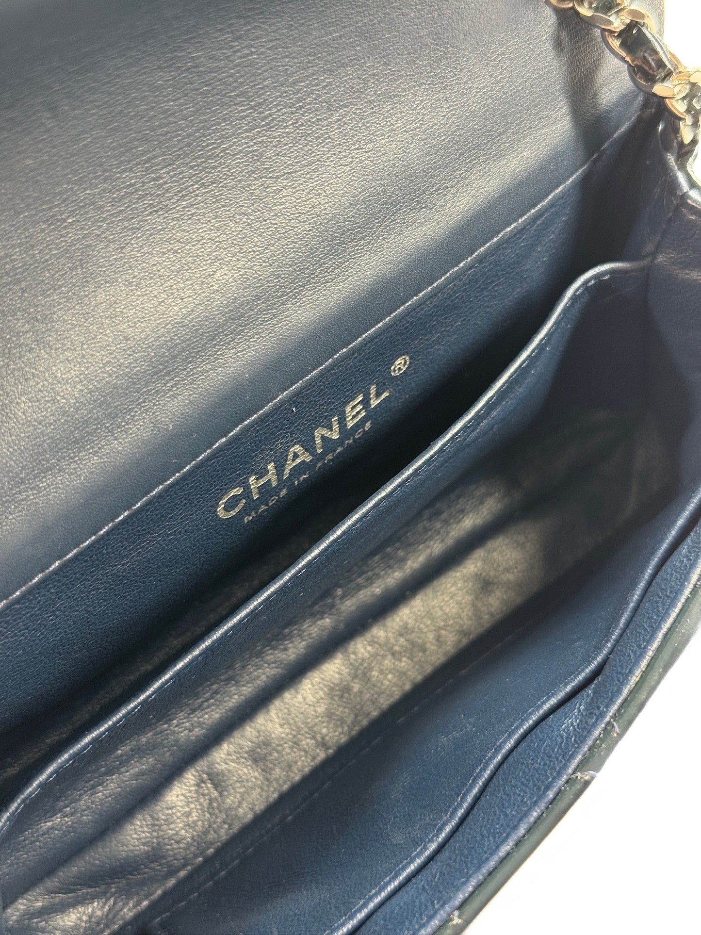Chanel Turquoise Blue Quilted Patent Leather Extra Mini Classic Flap Crossbody Bag