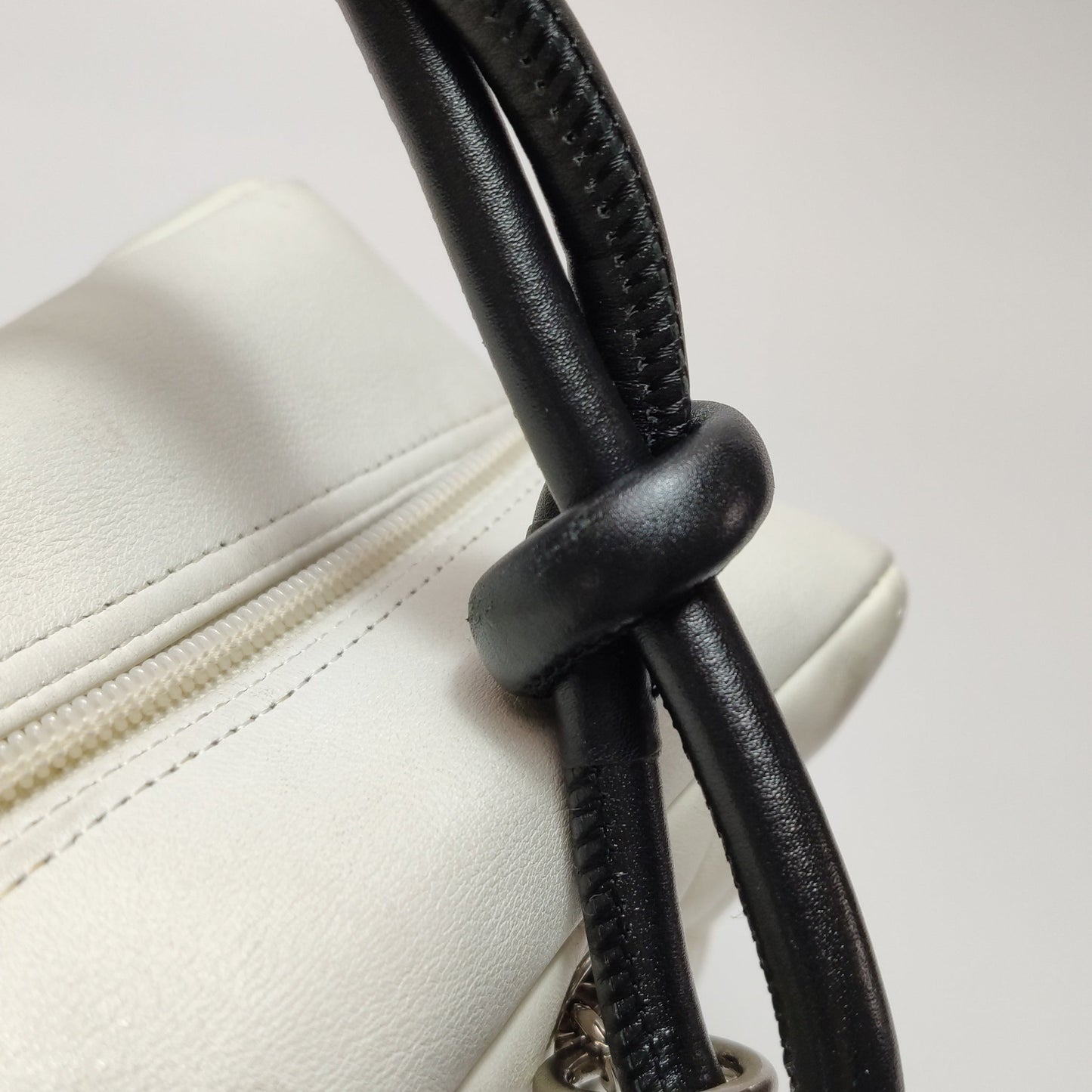 Chanel Cambon Medium Shoulder Bag White Calfskin Leather Black Double Strap
