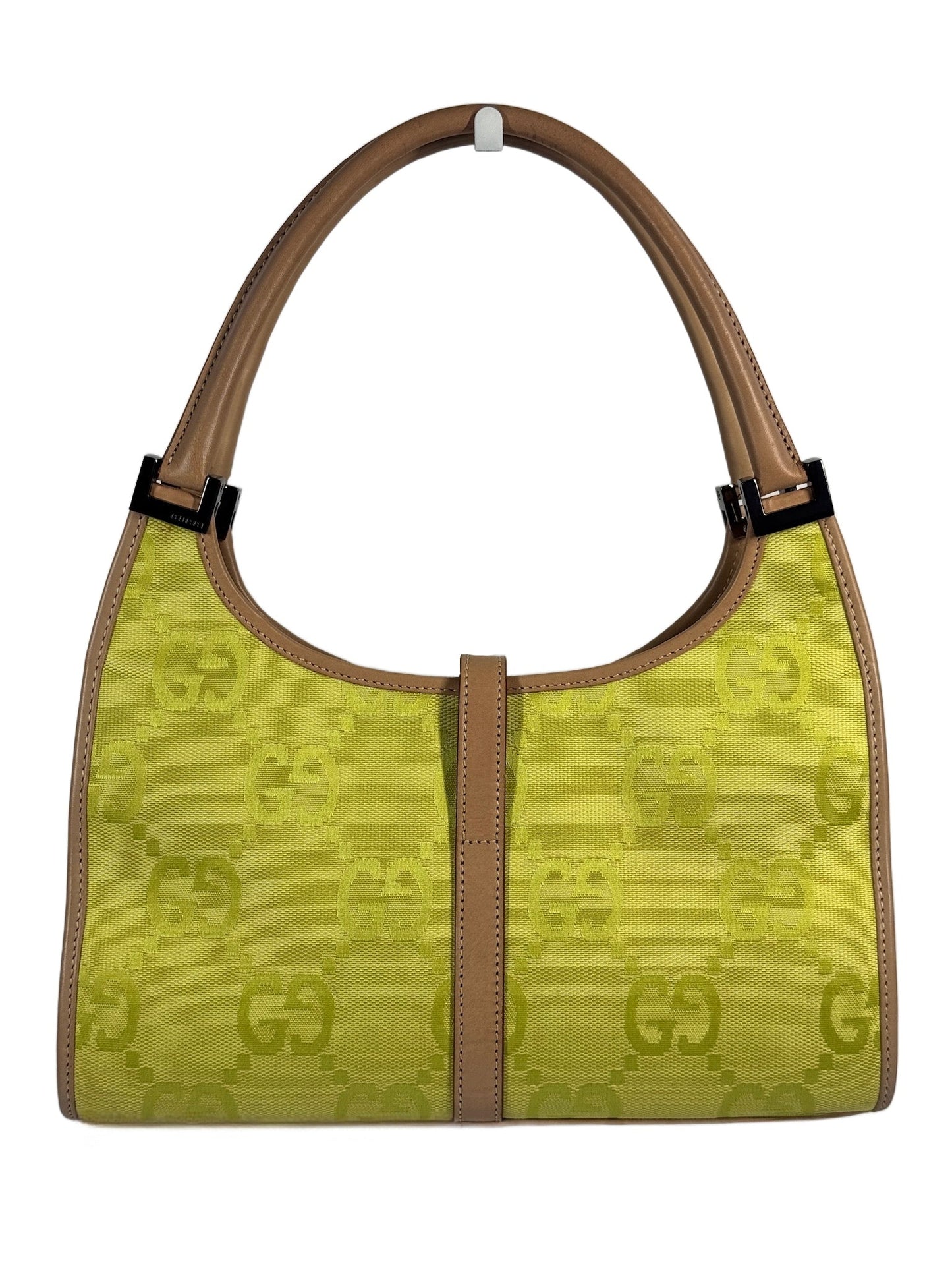 Gucci Vintage Neon Green Giant GG Monogram Small Jackie Bag