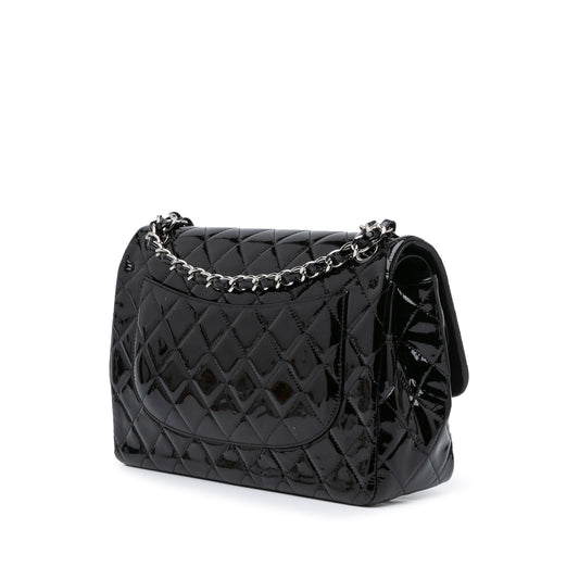 Black Chanel Jumbo Classic Patent Double Flap Shoulder Bag