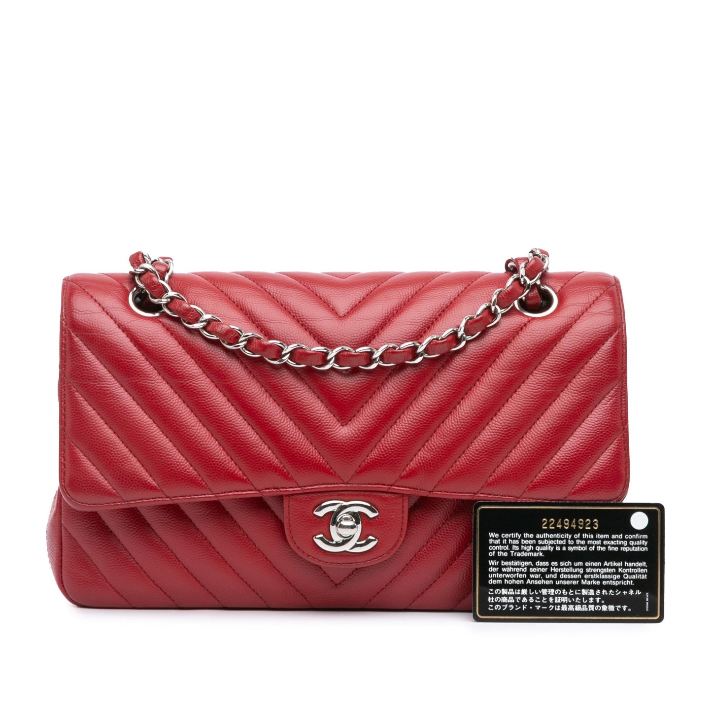 Red Chanel Medium Classic Chevron Caviar Double Flap Shoulder Bag