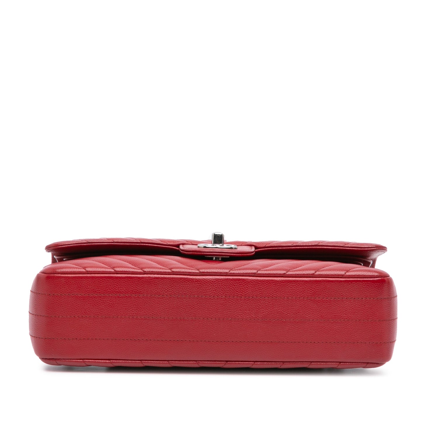 Red Chanel Medium Classic Chevron Caviar Double Flap Shoulder Bag