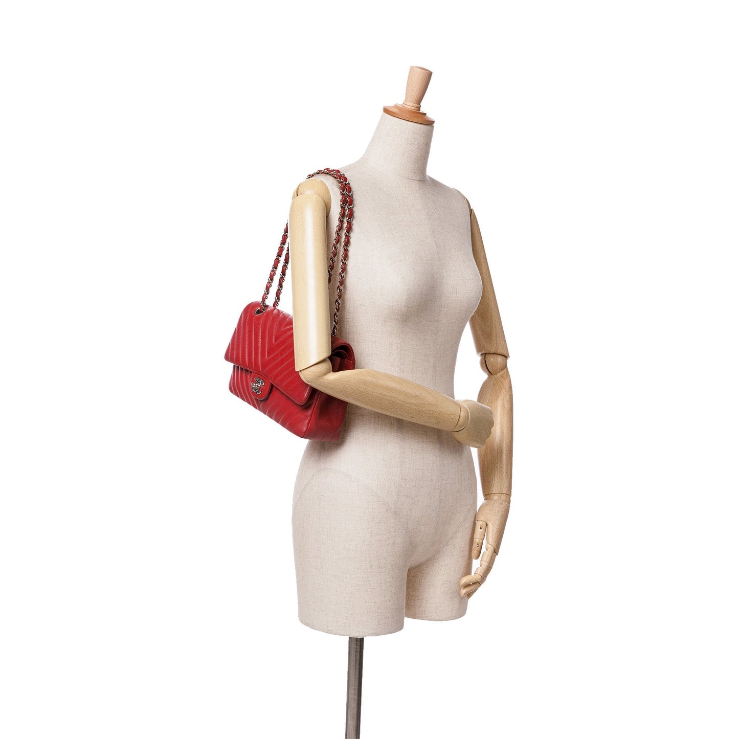 Red Chanel Medium Classic Chevron Caviar Double Flap Shoulder Bag