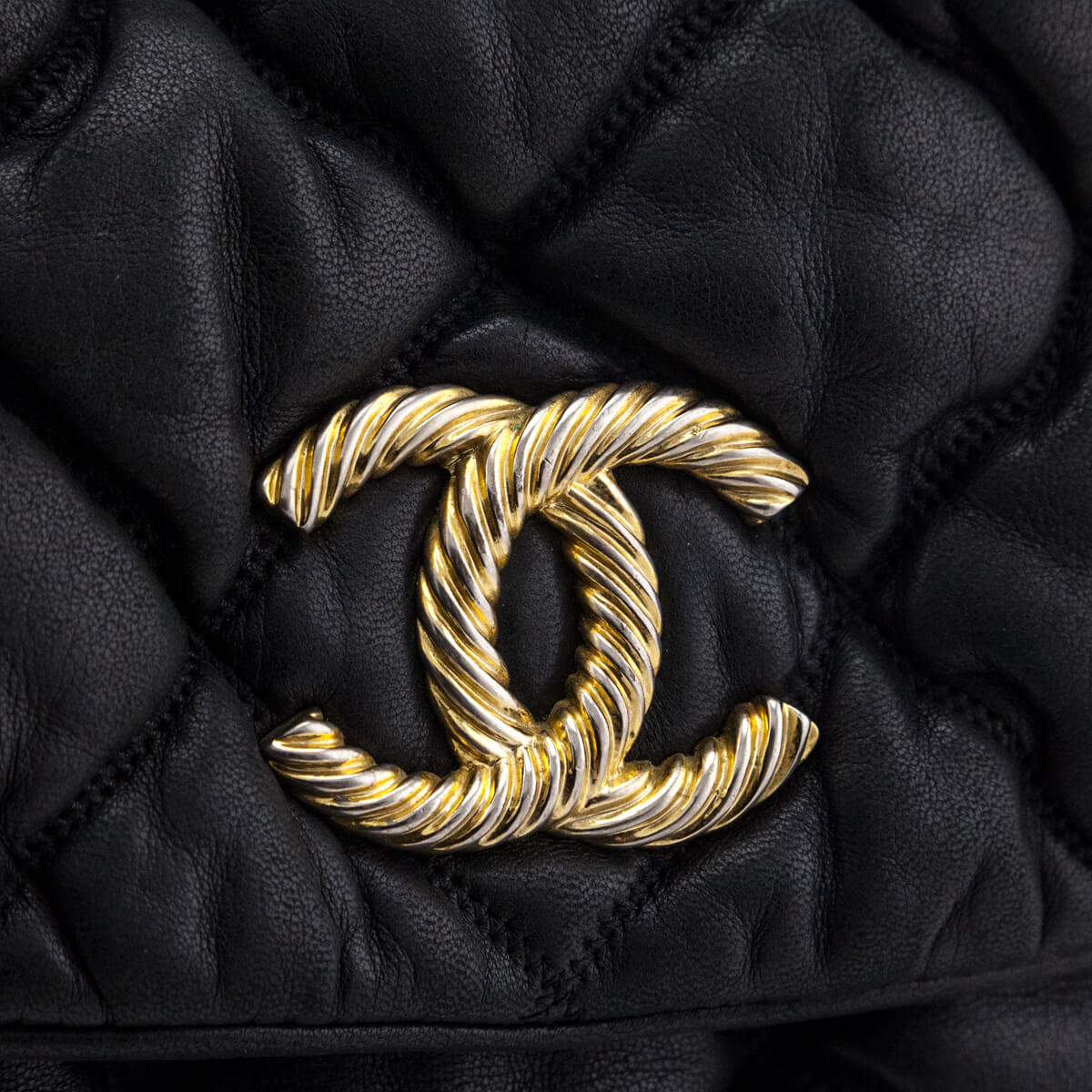 Chanel Black Quilted Lambskin Bubble Large Flap Shoulder Bag
