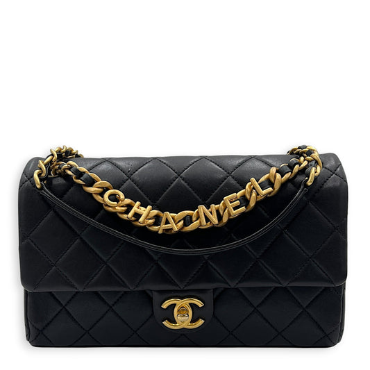 23P Seasonal Quilted Flap Shoulder Bag Black in Calfskin, Gold hardware