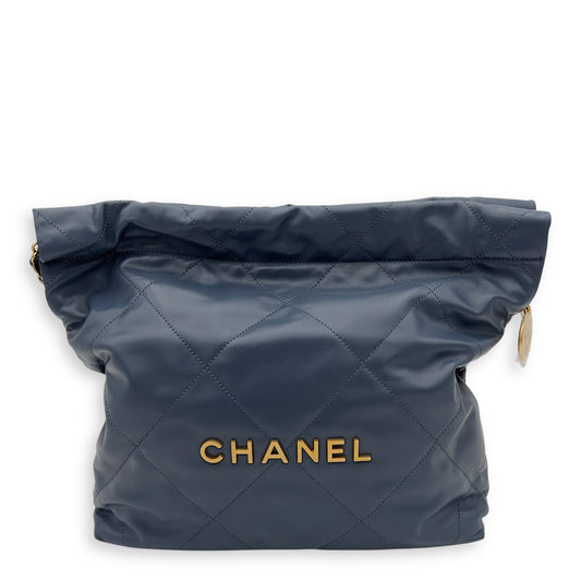 22 Small Blue Shoulder Bag in Lambskin, Gold hardware