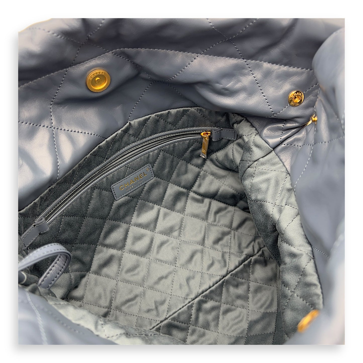 22 Small Blue Shoulder Bag in Lambskin, Gold hardware