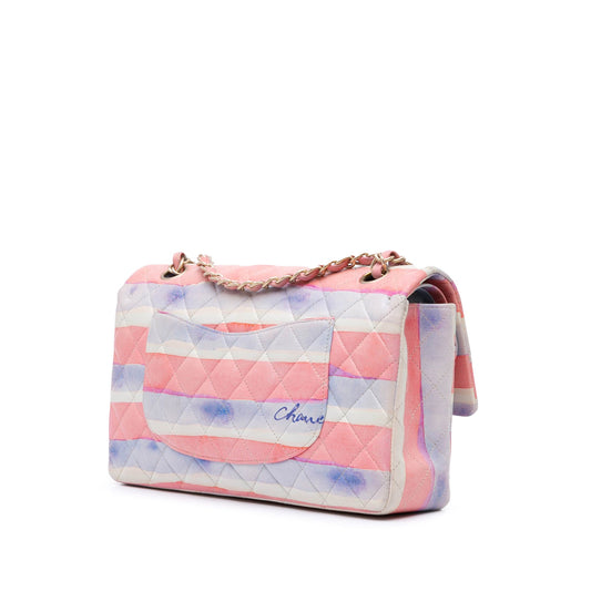 Multi Chanel Medium Classic Printed Lambskin Watercolor Double Flap Shoulder Bag