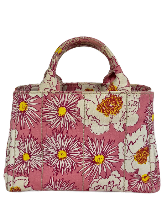 Prada Pink Floral Canvas Small Canapa Tote