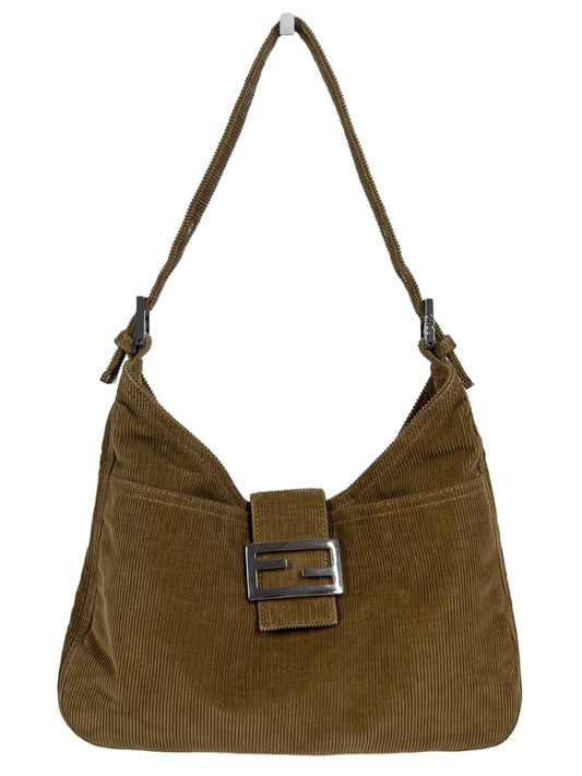 Fendi Vintage Beige Brown Corduroy Shoulder Hobo Baguette Bag