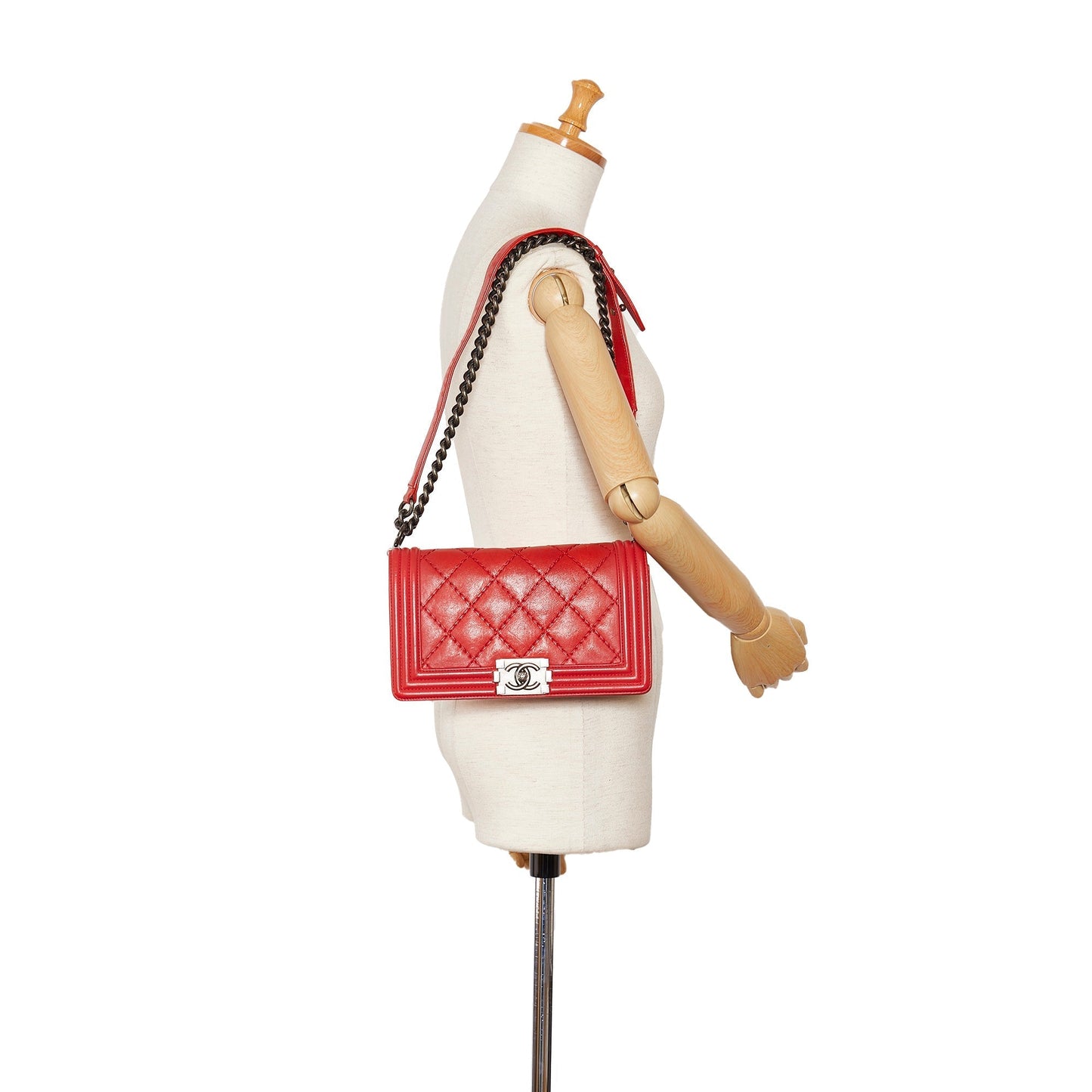 Red Chanel Small Calfskin Double Stitch Boy Flap Shoulder Bag