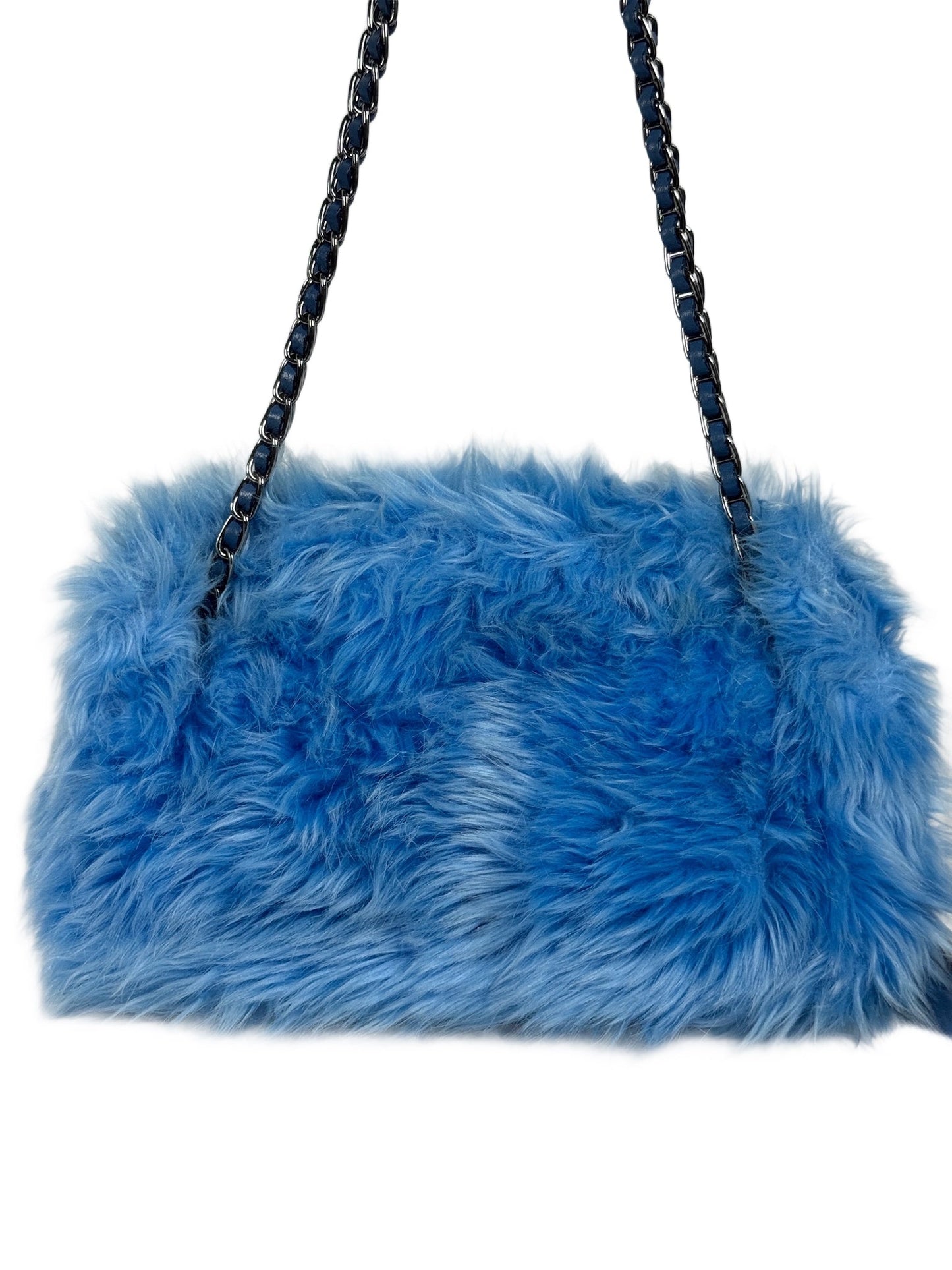 Prada Blue Faux Fur Medium Chain Shoulder Bag
