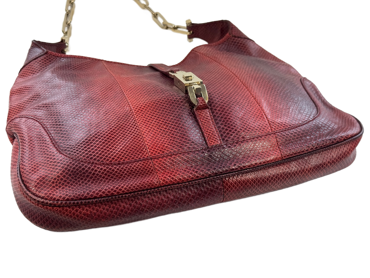 Gucci Vintage Red Snakeskin Medium Chainlink Handle Jackie Shoulder Bag