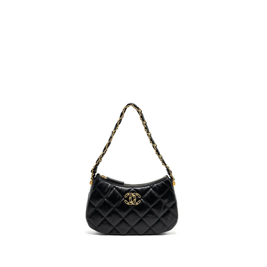 Chanel 23k 19 Hobo Shoulder Bag Calfskin Black GHW (microchip)