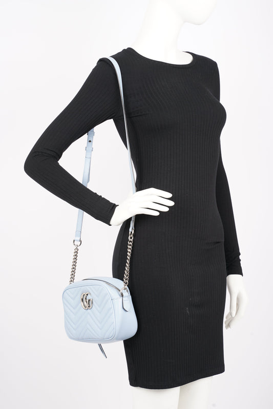 Gucci Womens Marmont Bag Blue Leather Small