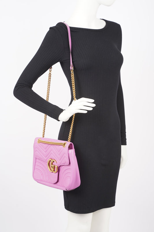 Gucci Womens Marmont Flap Pink Gold Medium