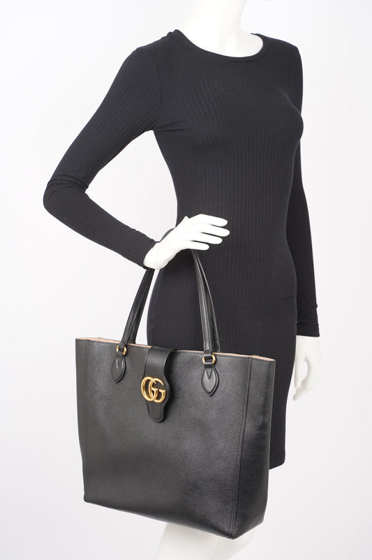 Gucci Dahlia Double G Tote Black Leather Medium