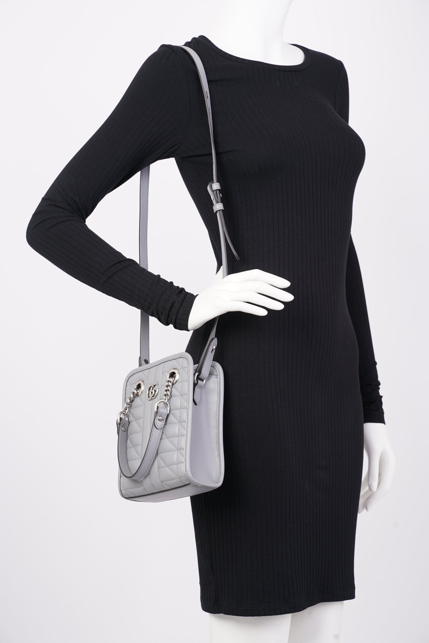 Gucci Womens GG Marmont Shoulder Bag Grey Leather Mini