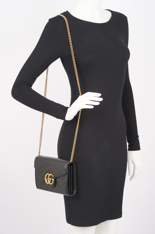 Gucci Womens GG Marmont Bag Black Matelasse Mini