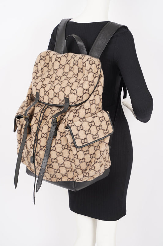 Gucci Womens GG Backpack Beige Wool