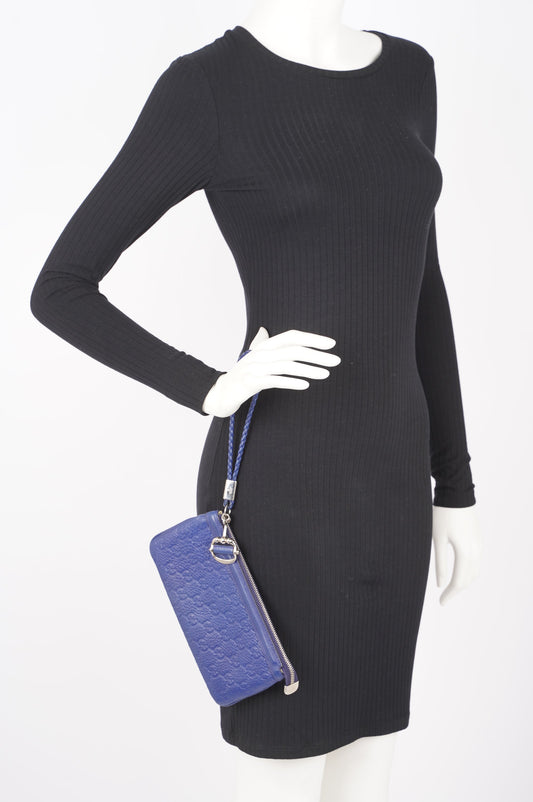 Gucci Womens GG Zip Pouch Blue Leather