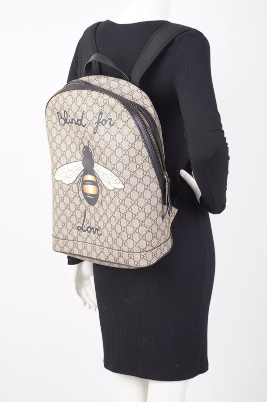 Gucci Womens Bee Backpack Brown Canvas