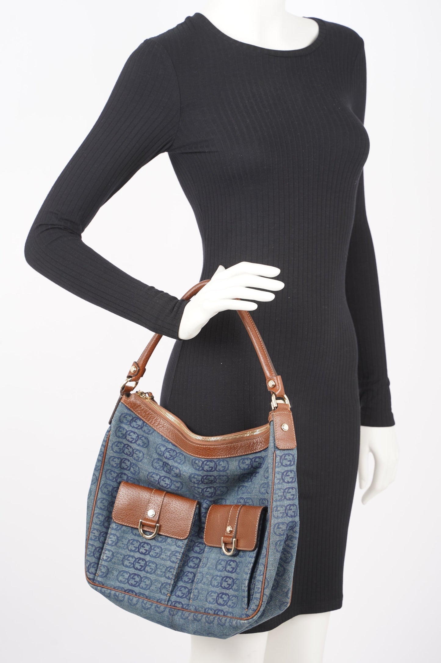 Gucci Womens Hobo Interlocking GG Bag Blue / Brown