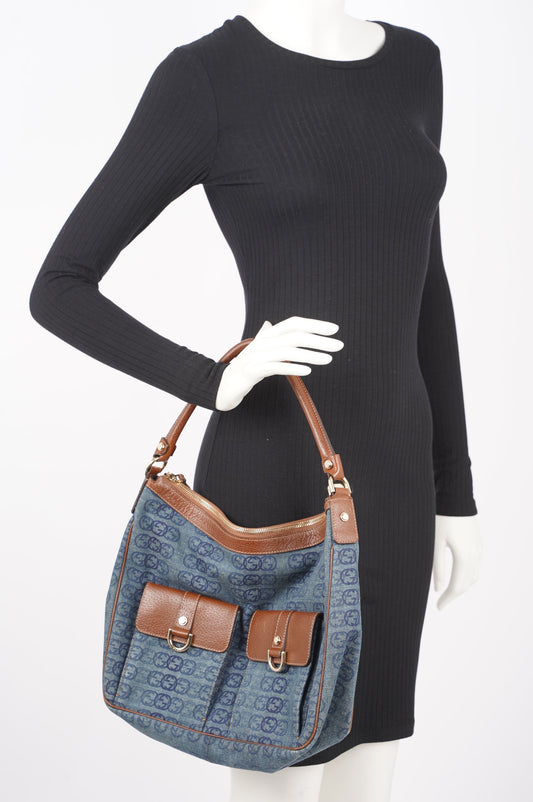 Gucci Womens Hobo Interlocking GG Bag Blue / Brown