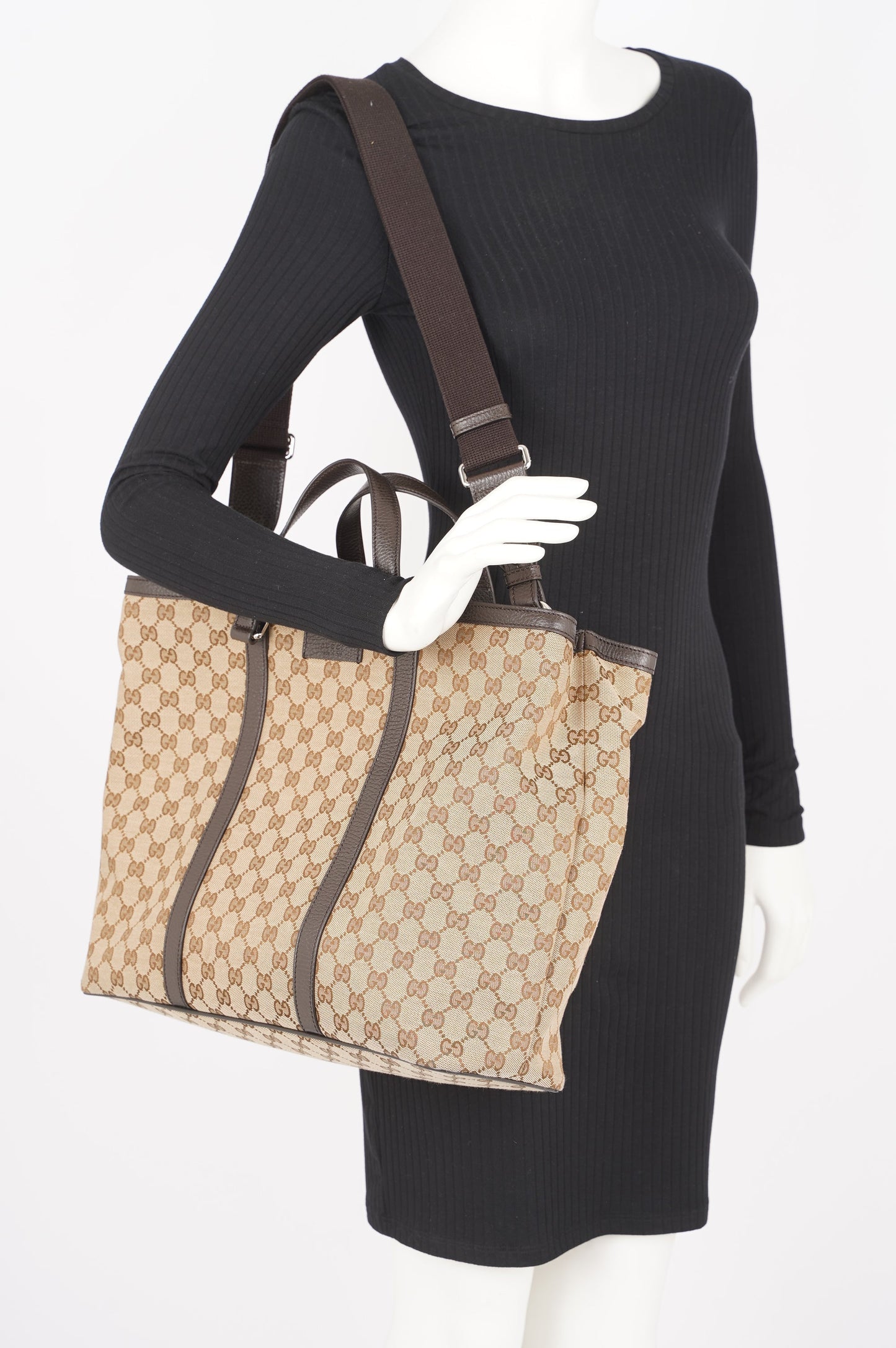 Gucci Womens GG Joy Tote Brown Canvas Large