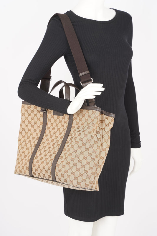 Gucci Womens GG Joy Tote Brown Canvas Large