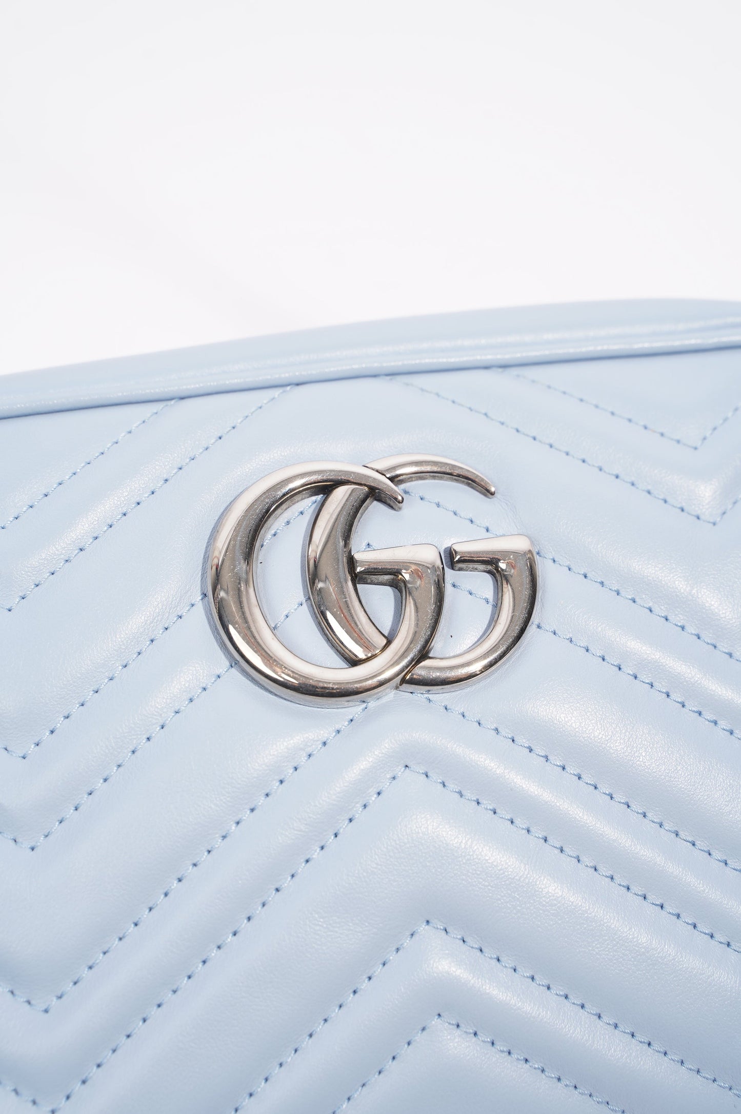 Gucci Womens GG Marmont Zip Bag Blue Leather Small
