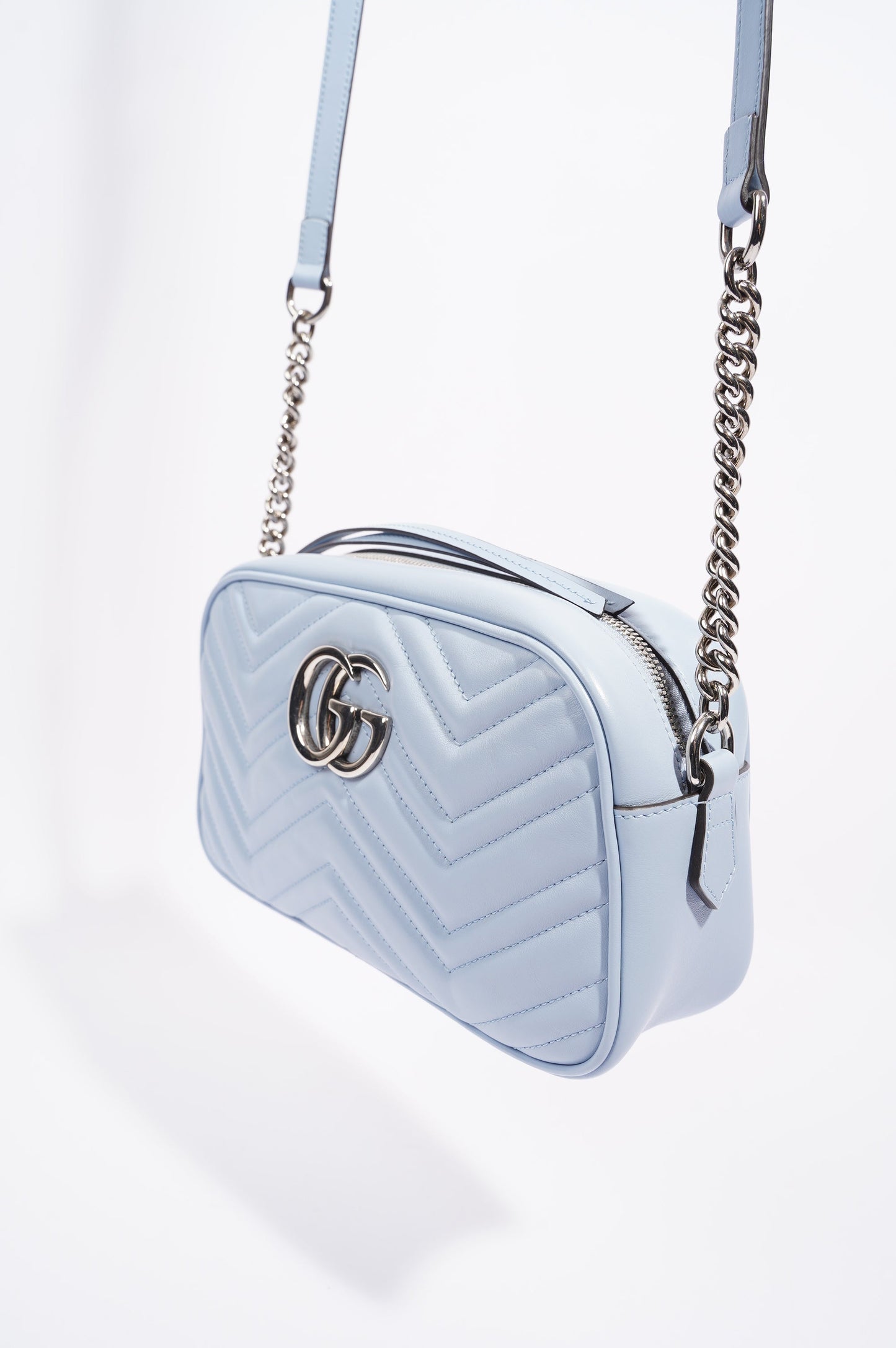 Gucci Womens GG Marmont Zip Bag Blue Leather Small