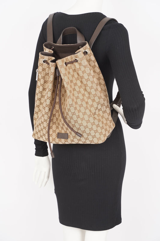 Gucci Womens GG Drawstring Backpack Brown