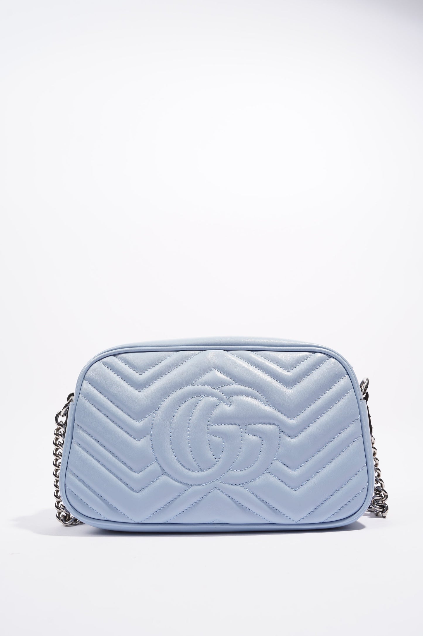 Gucci Womens GG Marmont Zip Bag Blue Leather Small