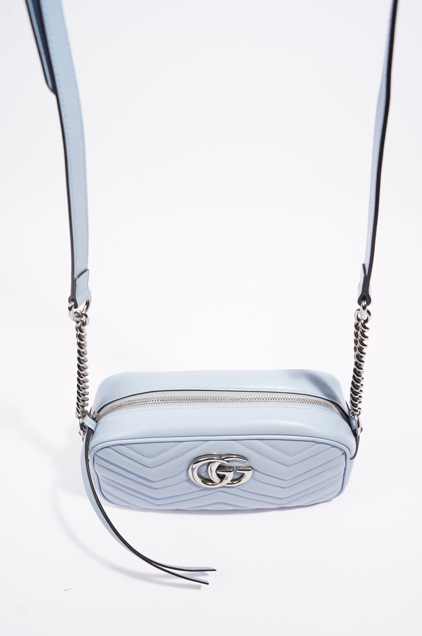 Gucci Womens GG Marmont Zip Bag Blue Leather Small