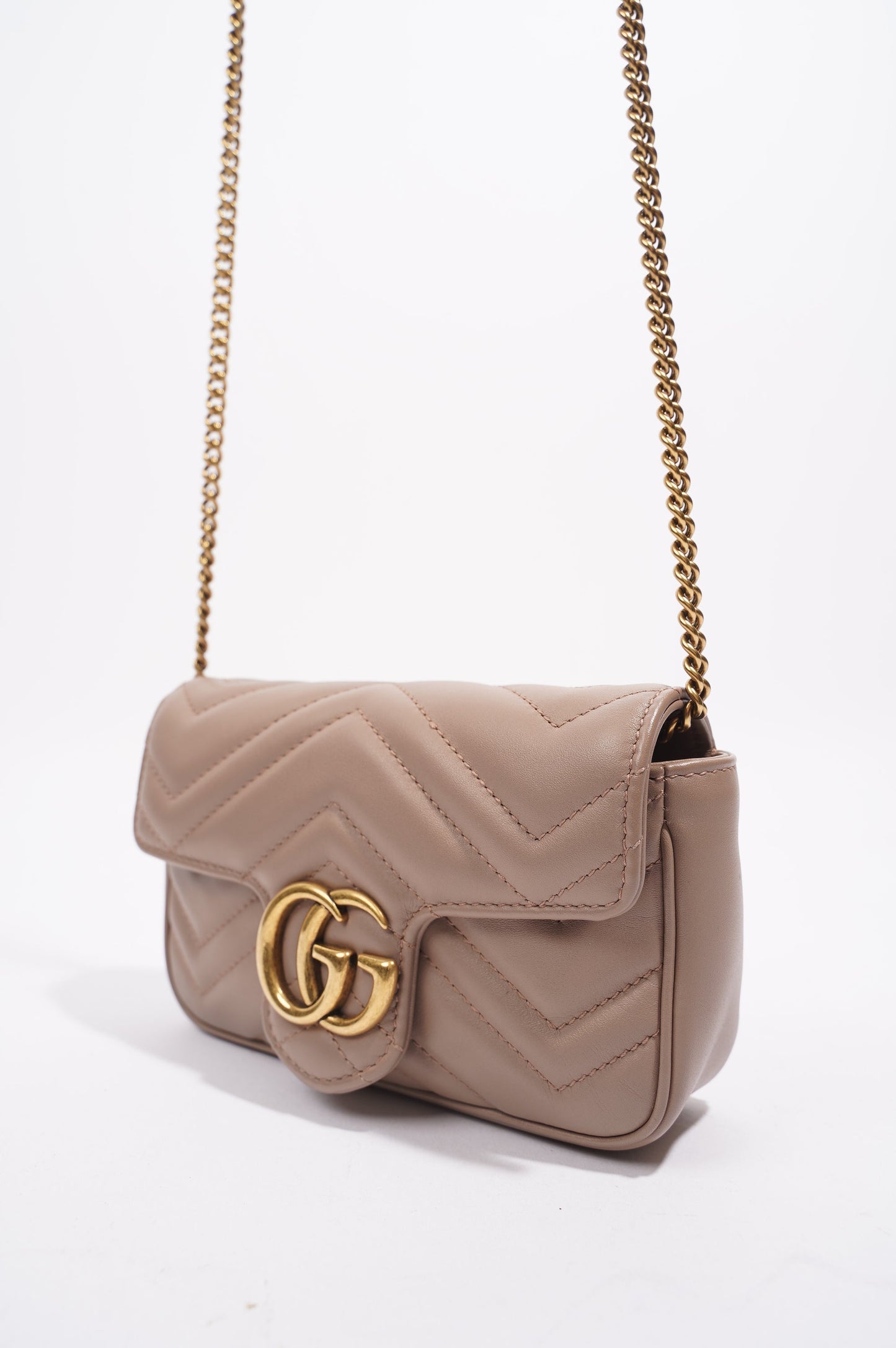 Gucci Womens GG Marmont Matelasse Pink Leather Super Mini