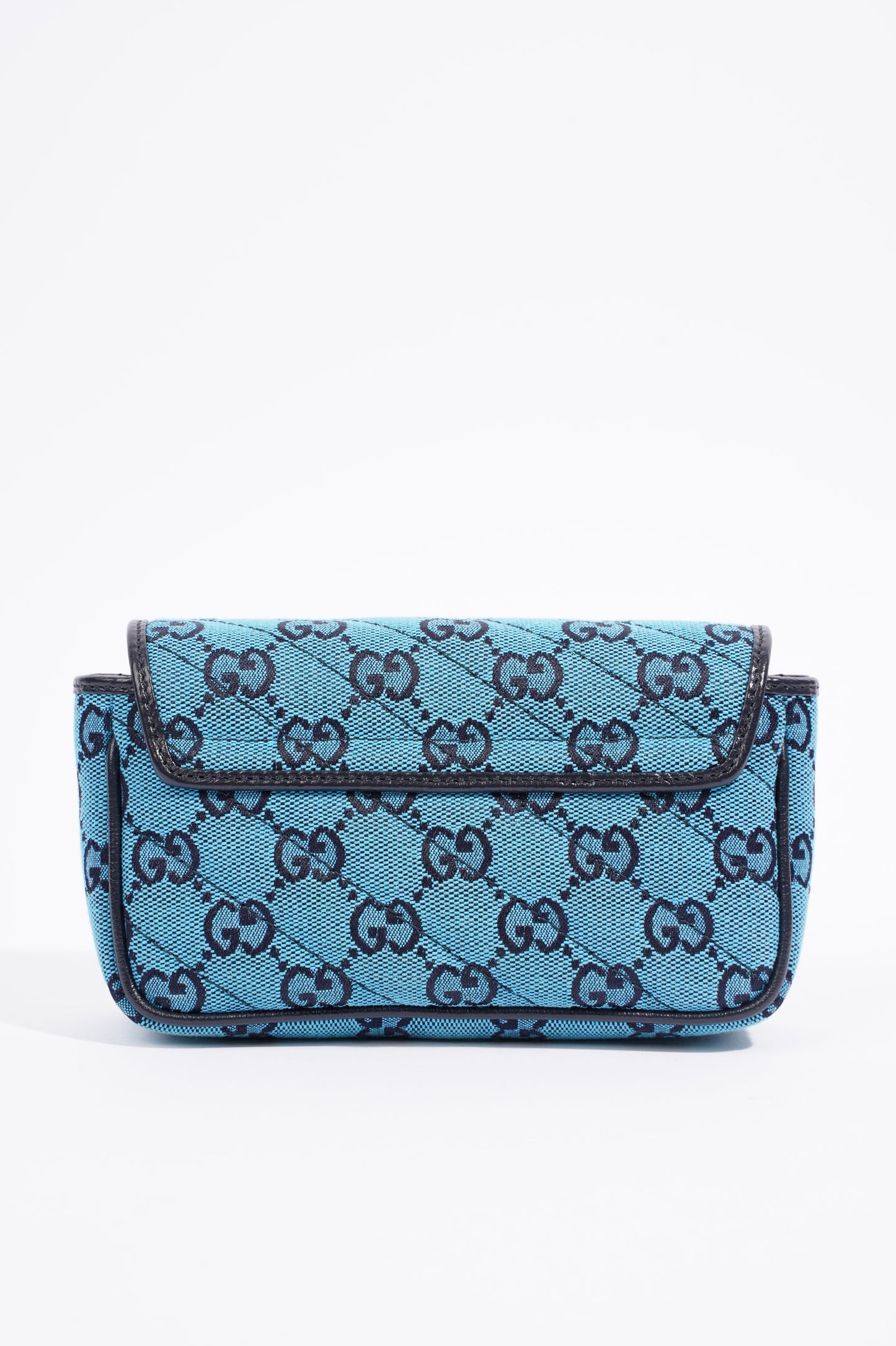 Gucci Womens GG Marmont Quilted Flap Bag Blue Canvas Super Mini