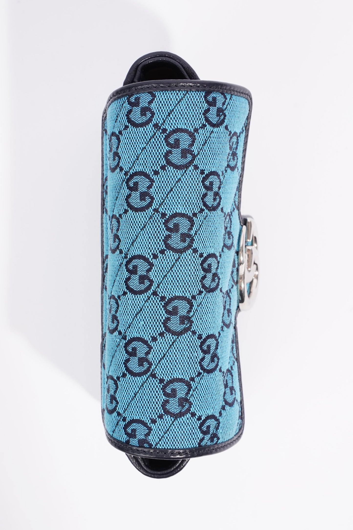 Gucci Womens GG Marmont Quilted Flap Bag Blue Canvas Super Mini