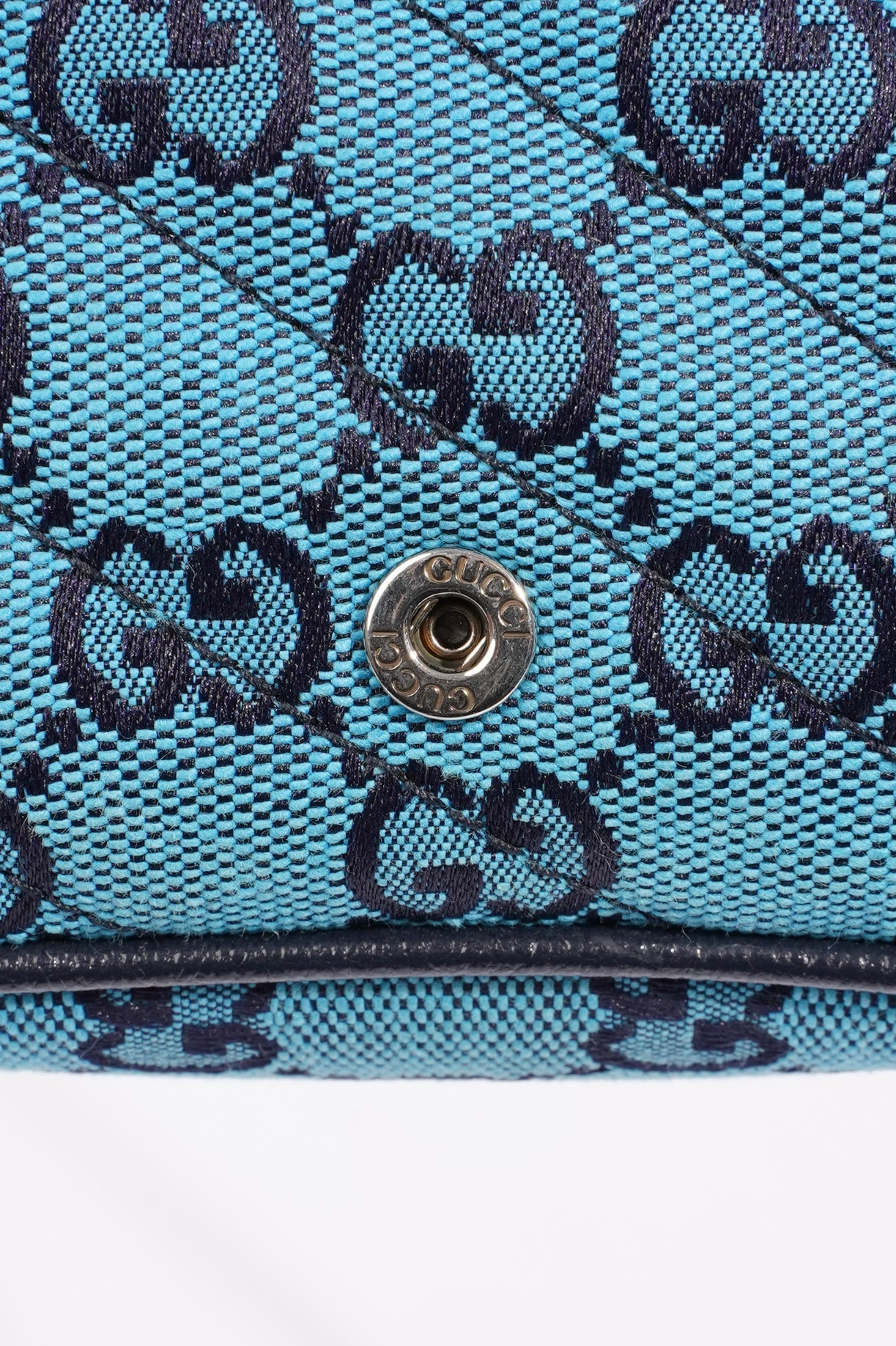 Gucci Womens GG Marmont Quilted Flap Bag Blue Canvas Super Mini