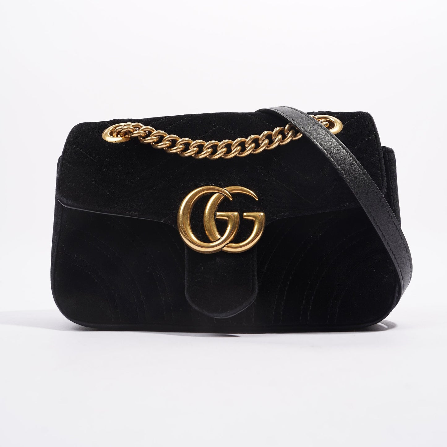 Gucci Womens Marmont Flap Bag Black Velvet Mini