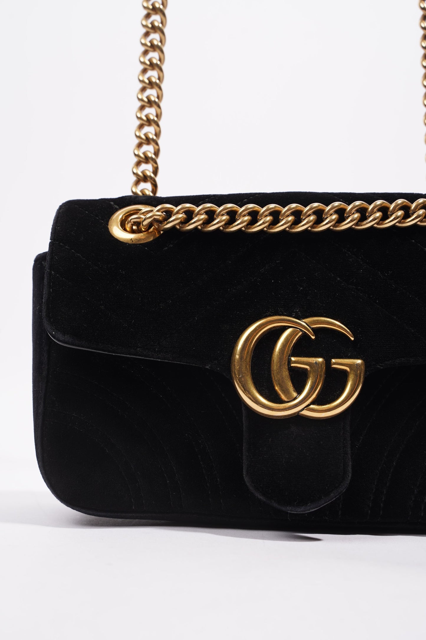 Gucci Womens Marmont Flap Bag Black Velvet Mini