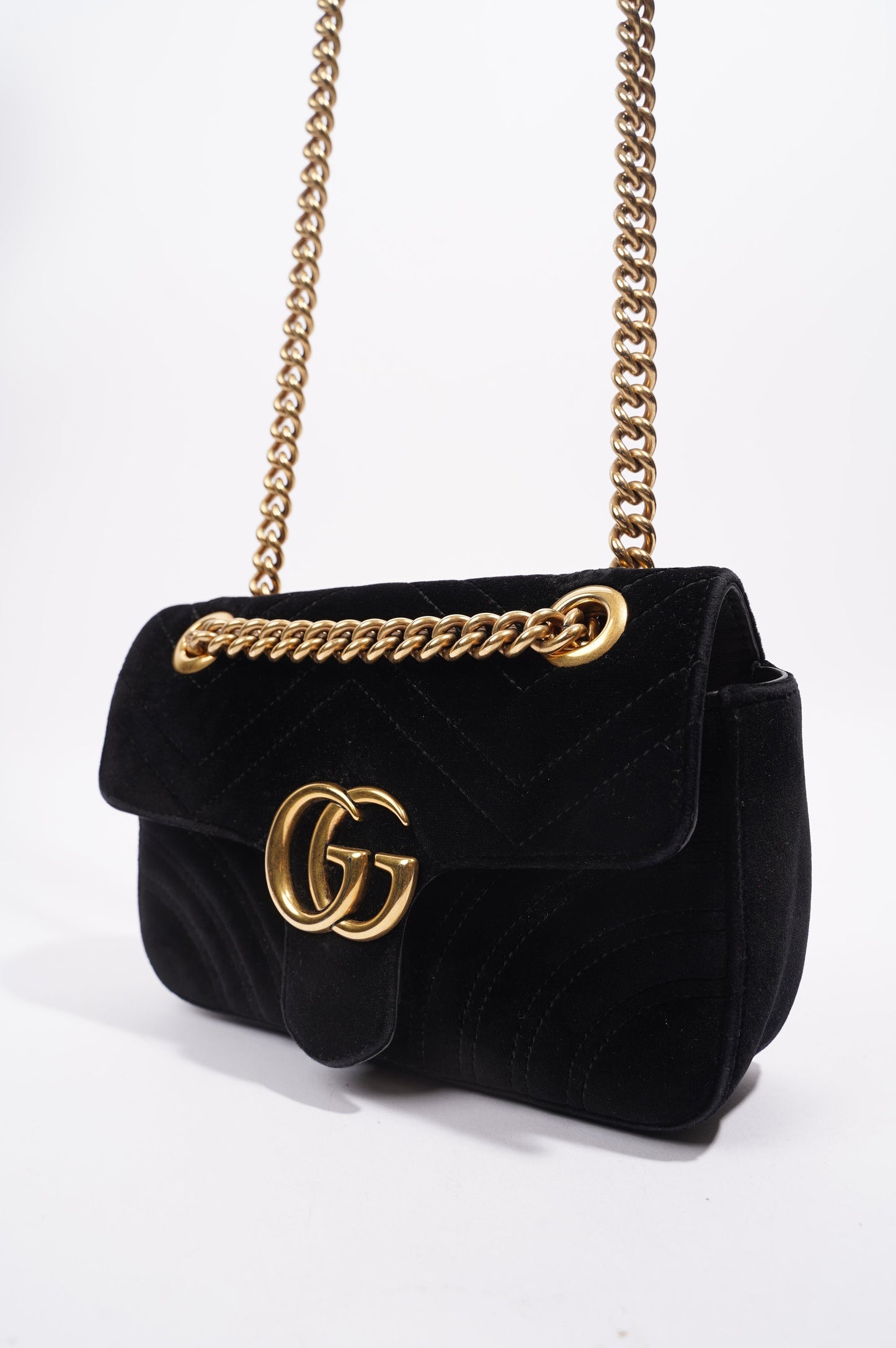 Gucci Womens Marmont Flap Bag Black Velvet Mini