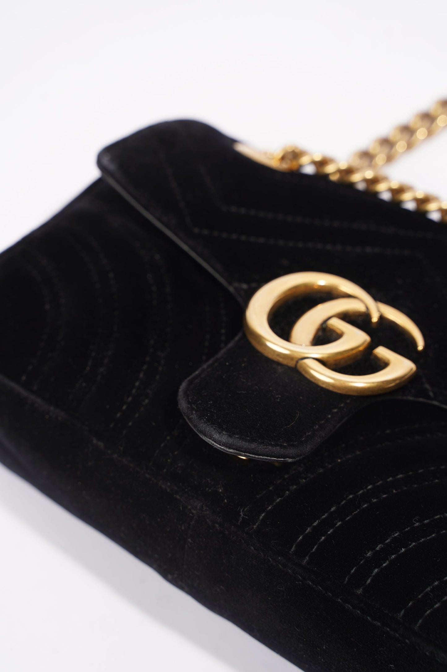 Gucci Womens Marmont Flap Bag Black Velvet Mini
