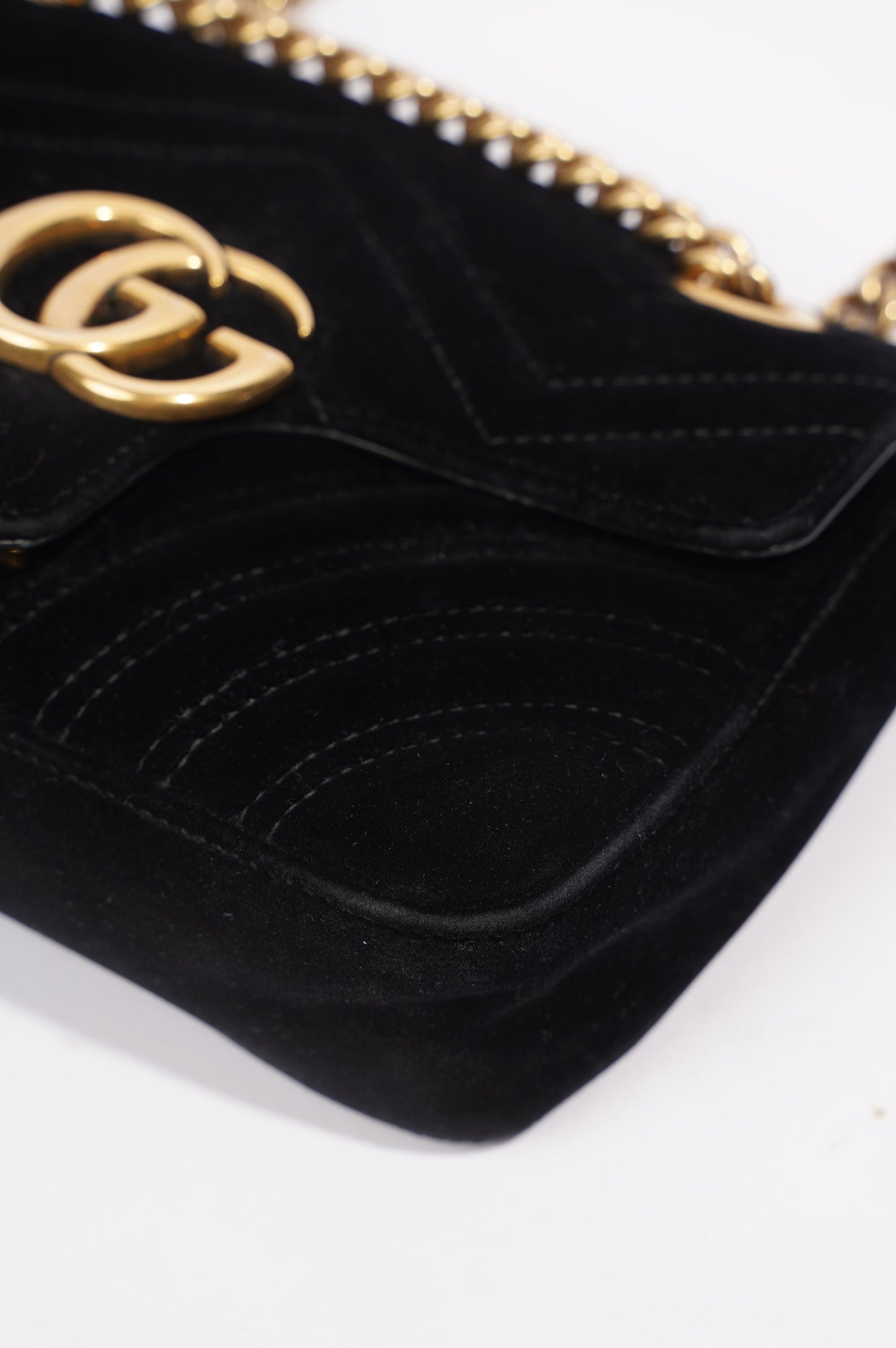 Gucci Womens Marmont Flap Bag Black Velvet Mini