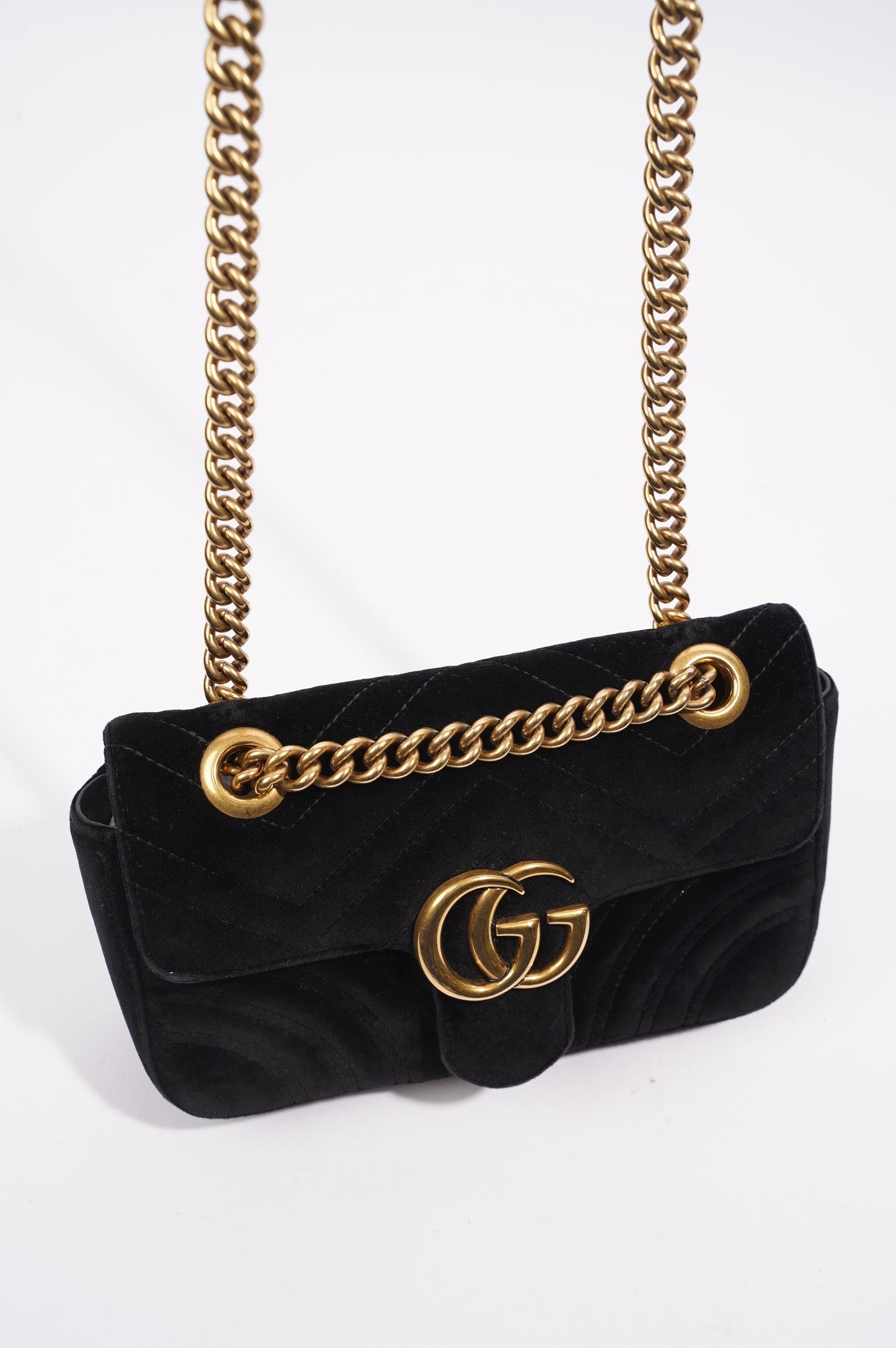 Gucci Womens Marmont Flap Bag Black Velvet Mini